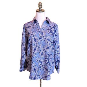 NWT Chicos No Iron Blue Purple Floral Print Button Front Shirt Size L 2
